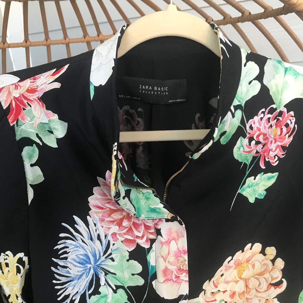 Zara Basic Collection Floral Bomber Jacket Large